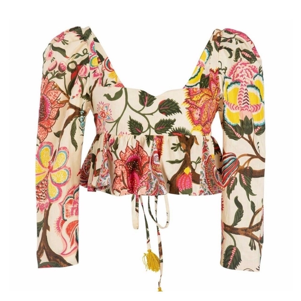 Alix of Bohemia Lila Canary Cotton Peplum Top Floral Corset Blouse XS